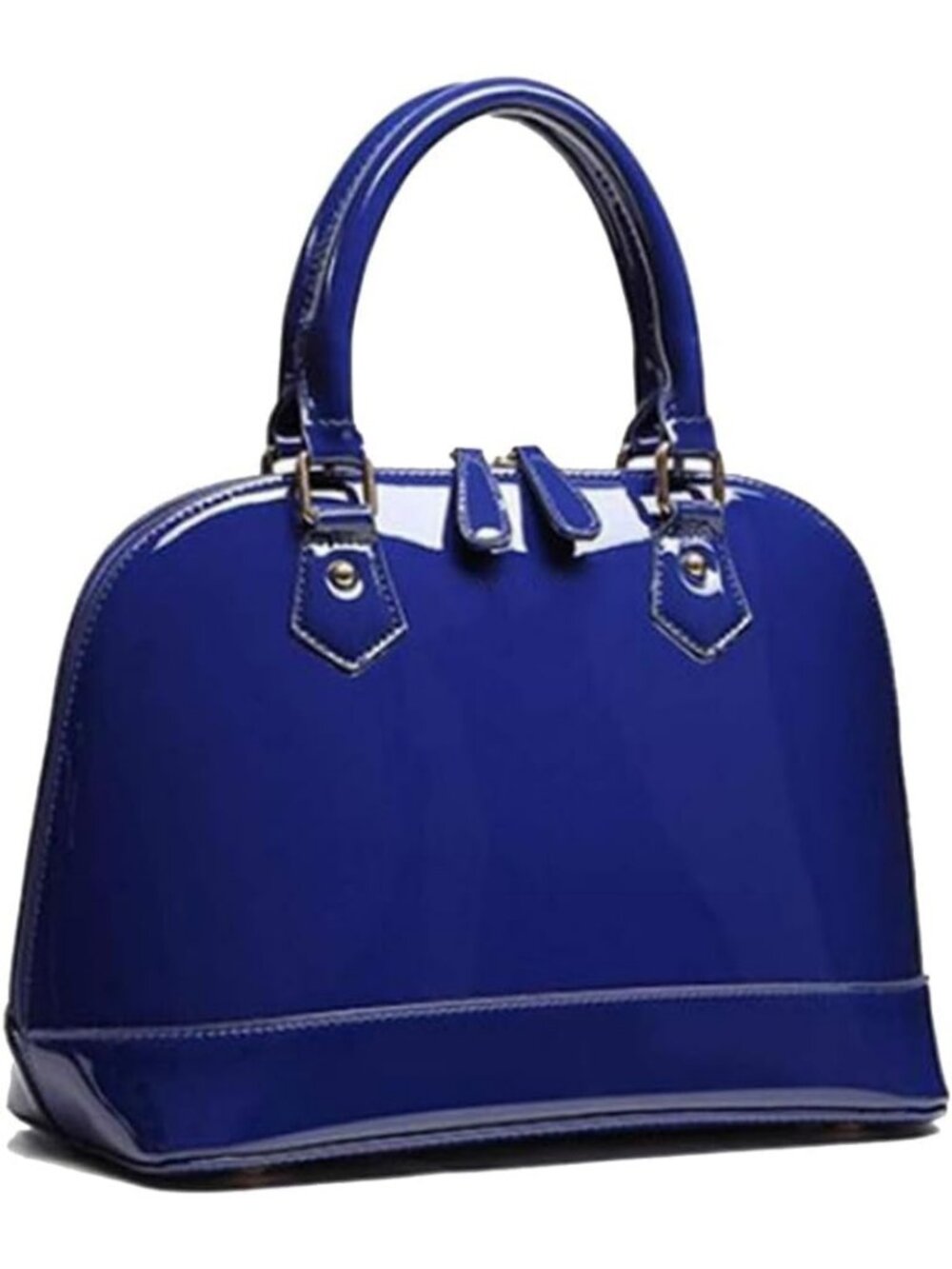 Shiny Patent Leather Dome Satchel Handbag - Multi-Pocket Zip-Around Shoulder Bag